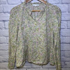 House of Harlow 1960 Top Womens Medium Shirt Floral Peasant Blouse Ruffle Sleeve